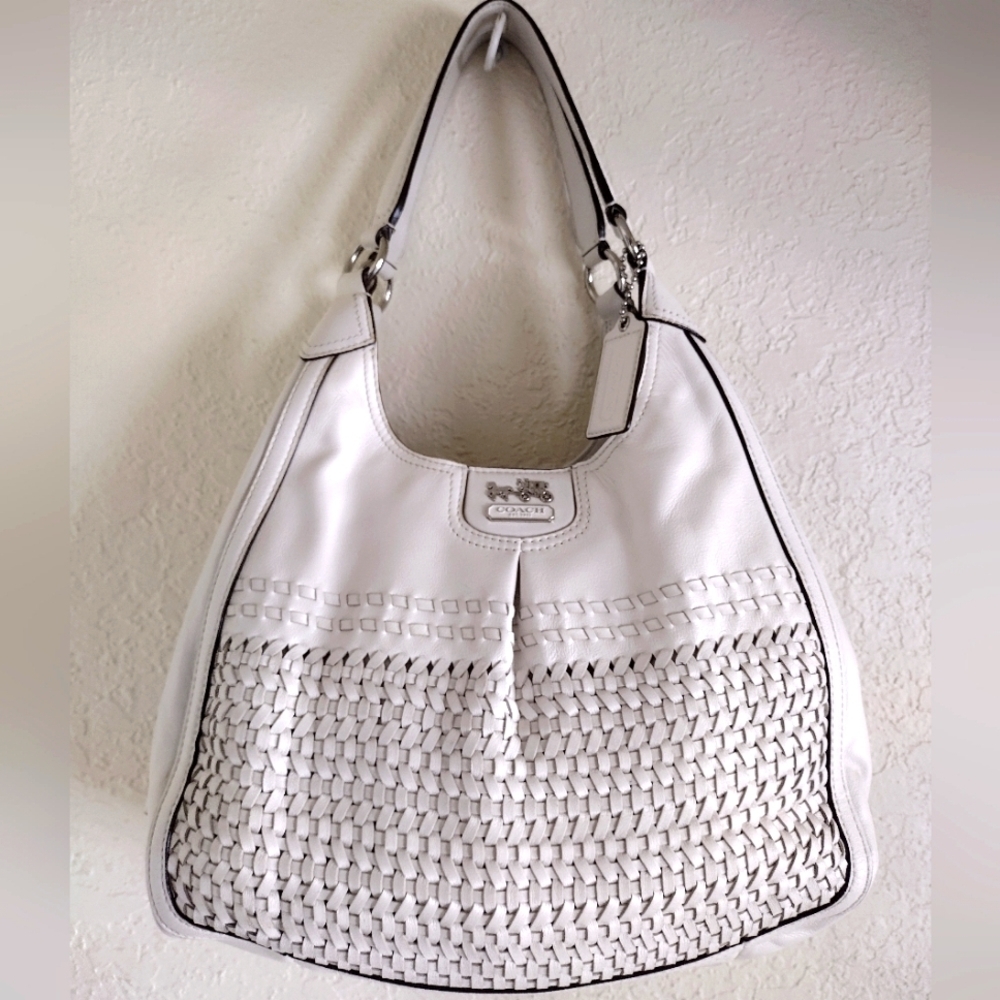 Coach White Woven Leather Hobo Bag